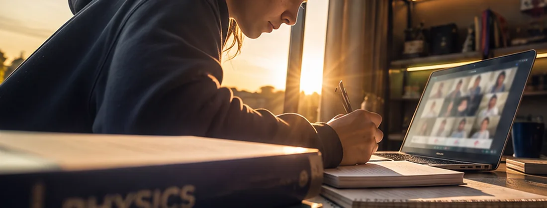 An Eastwood Global student in a live online class at her desk