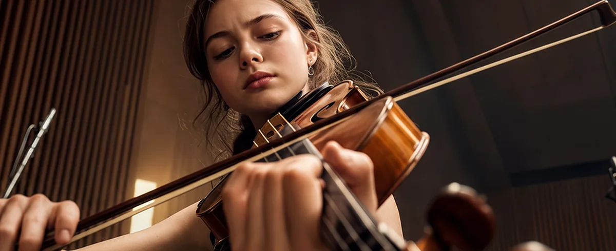 An Eastwood Global student rehearsing on violin